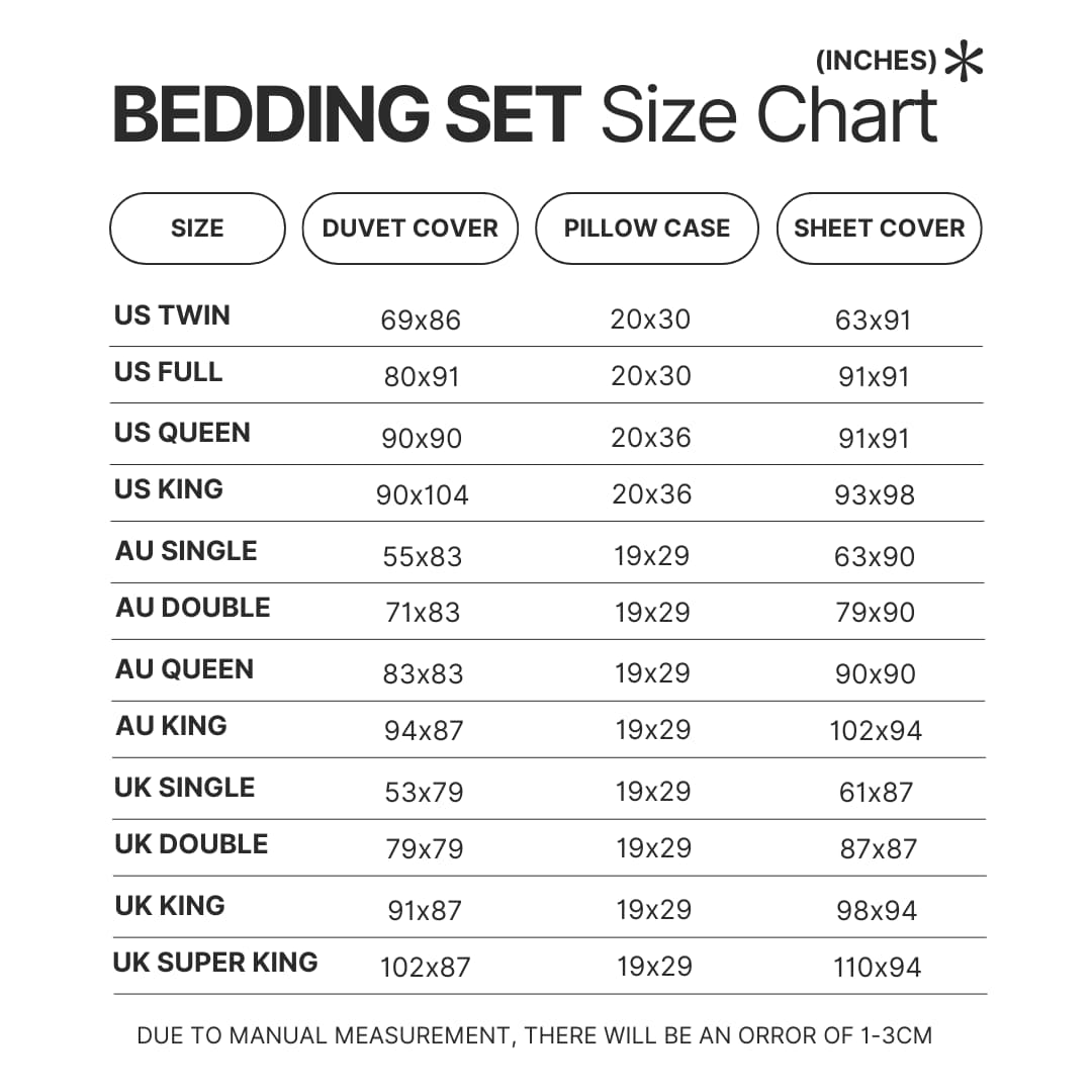 Bedding Set Size Chart - Scooby Doo Merch